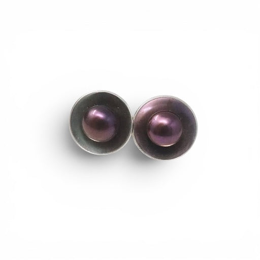 Sterling Pearl Stud Cup Earrings