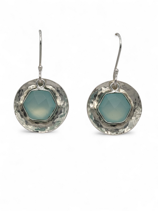 Sterling Aqua Chalcedony Cup Earrings