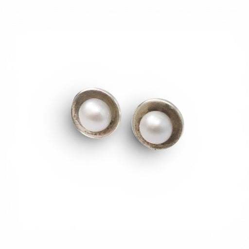 Sterling Pearl Stud Cup Earrings
