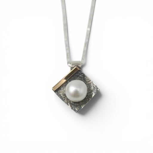 Sterling Square Pendant with Pearl