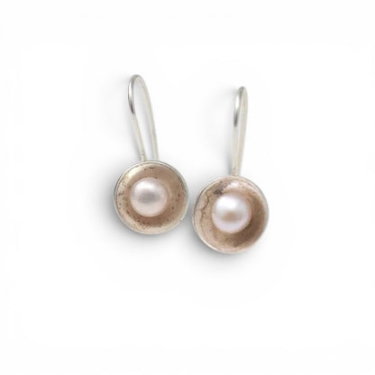 Sterling Pearl Cup Earrings