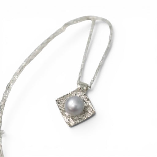 Sterling Square Pendant with Pearl