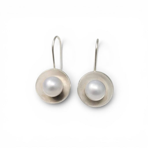 Sterling Pearl Cup Earrings